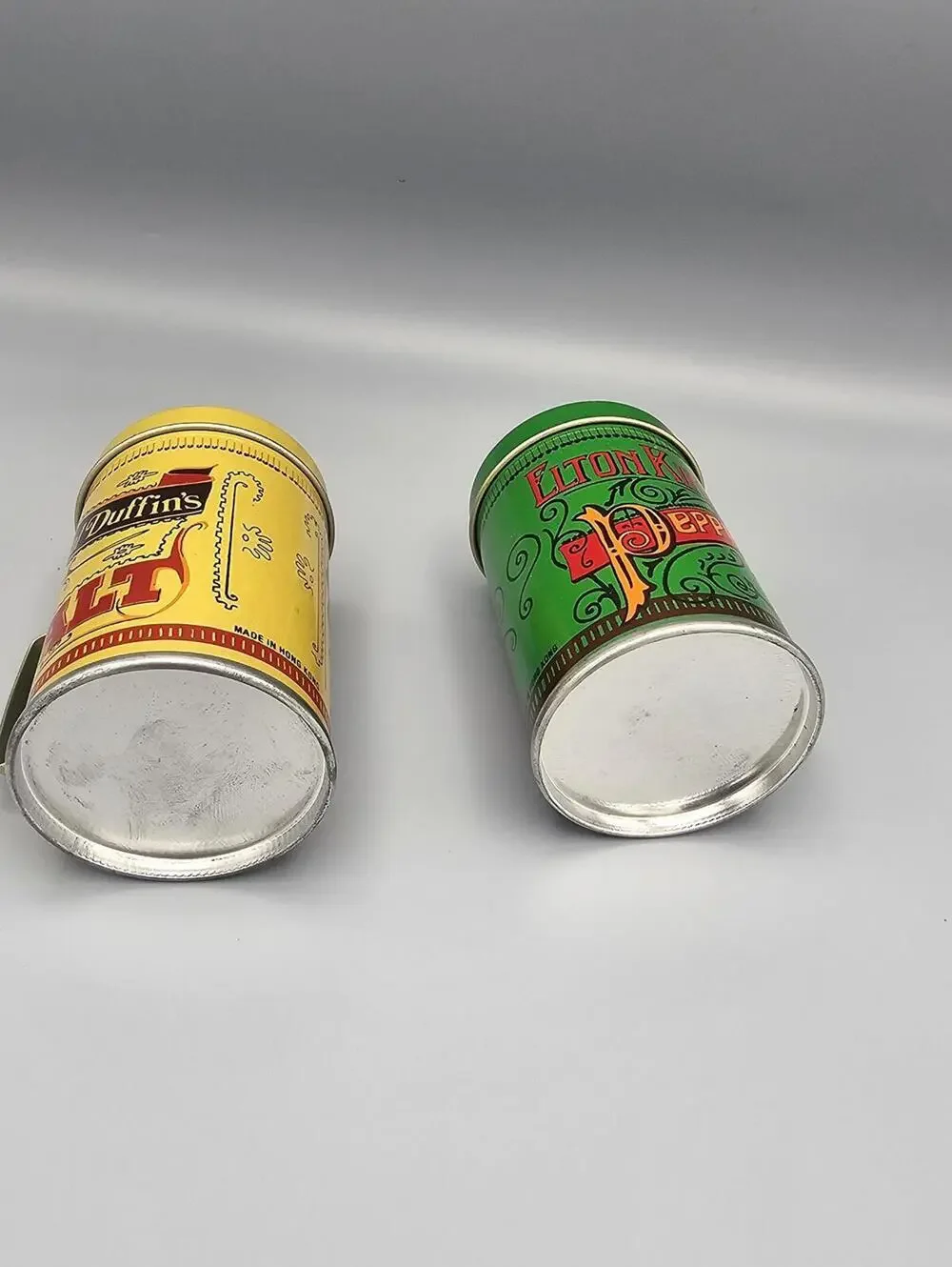 Vintage Percival Duffin's Salt and Elton Kirby's Pepper Shakers - Metal Canister